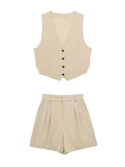Conjunto Casual Feminino HH de 2 Peças, Top de Alça em V e Calças Slim de Cintura Alta, Roupas Casuais para Escritório e Uso Diário