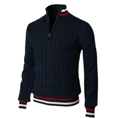 Men Pullovers Sweaters Turtleneck Zipper Thick Tops Full Sleeve Splice Simple Slim Fit Top Knit Casual Regular Autumn Winter