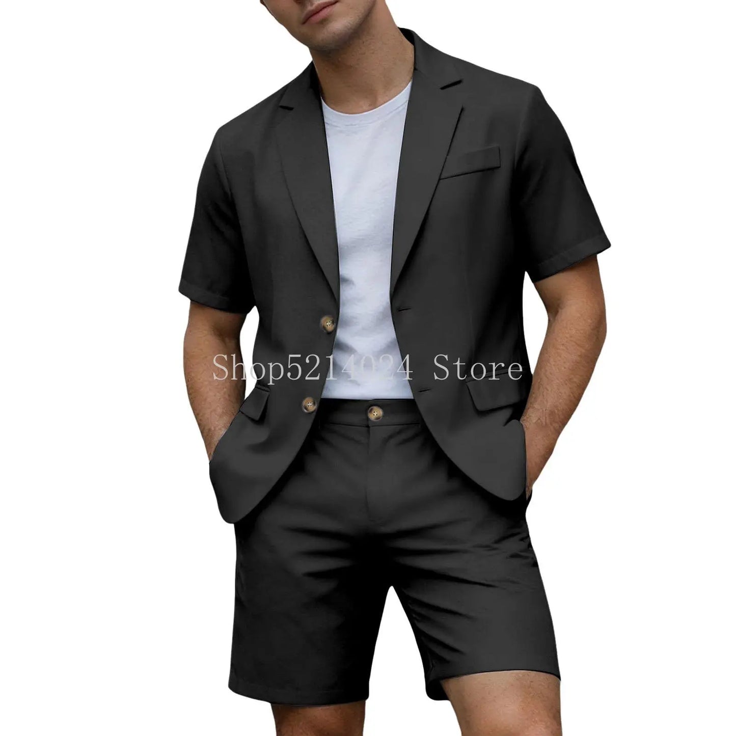 Conjuntos para Homens Blazer de Manga Curta e Calças Curtas Leves para Casamento, Festa, Negócios e Trajes Formais