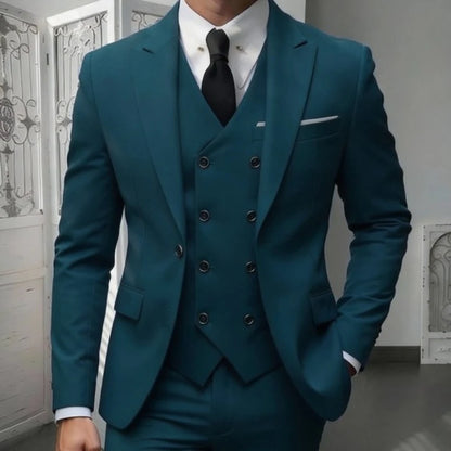 Men's Classic 3-Piece Suit Set - Slim Fit Notched Lapel Blazer with Vest & Pants, Versatile Formal Outfit for Business & Events