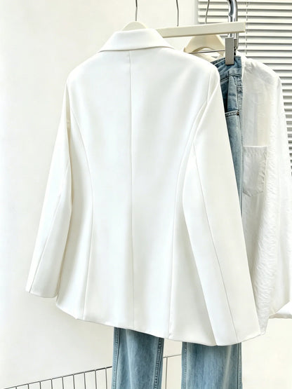 Blazer Feminino Slim de Um Botão com Lapela Entalhada e Manga Longa para Outono/Verão - Casaco Social para Trabalho YZFFS-YY88P35