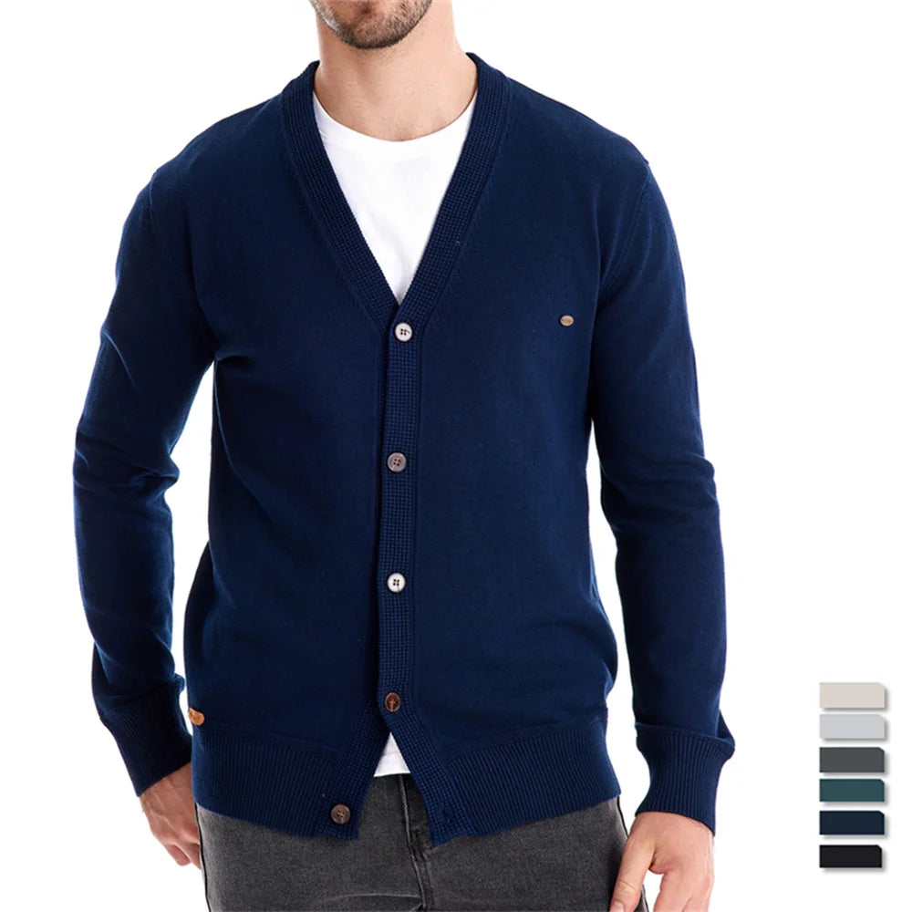 Aiopeson 2024 novo outono algodão cardigan camisola masculina casual único breasted cor sólida de alta qualidade camisola de algodão masculino