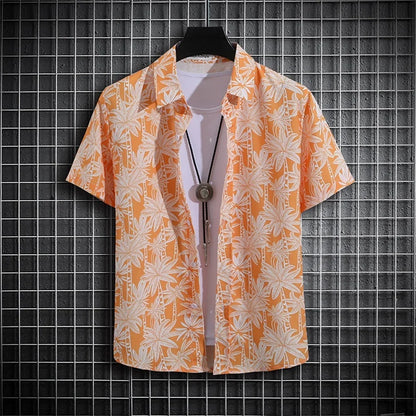 Camisa Havaiana Masculina com Estampa 3D Listrada, Casual, Manga Curta, para Festa na Praia, Caimento Solto, com Design Floral