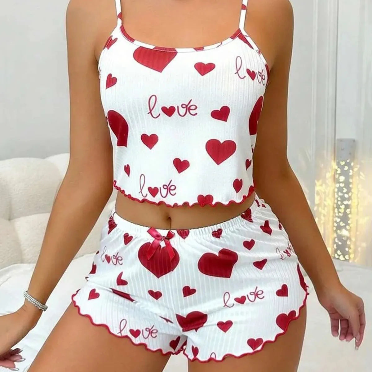 Conjunto de Pijama Feminino com Shorts, Roupa de Casa, Lingerie Sexy, Camisolas, Camisetas, Roupas de Dormir para Mulheres