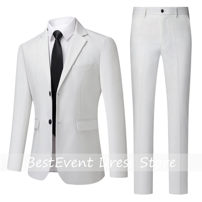 Terno Masculino Branco de Alta Qualidade, Duas Peças, para Todas as Estações, Roupa Formal de Negócios, Terno de Lã Antirrugas, Personalizado para o Trabalho