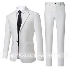 Terno Masculino Branco de Alta Qualidade, Duas Peças, para Todas as Estações, Roupa Formal de Negócios, Terno de Lã Antirrugas, Personalizado para o Trabalho