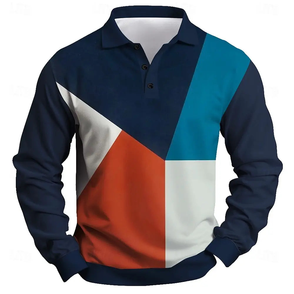 2025 moda masculina bloco de cores camisa polo manga longa respirável casual topos fino ajuste secagem rápida gola clássica camisa polo