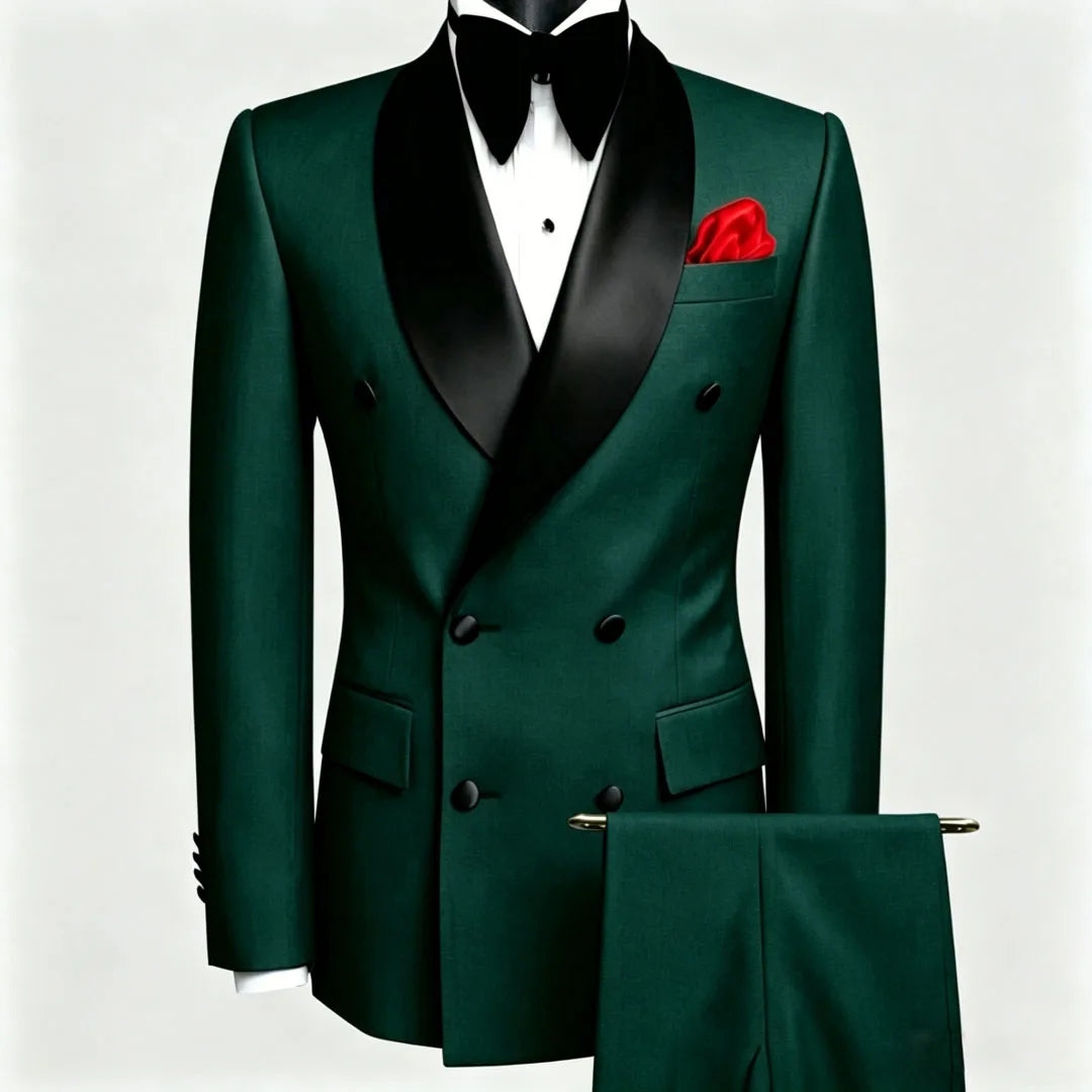 Terno masculino preto, 2 peças, botão duplo com lapela preta, para casamento, noivo, negócios, aniversário, banquete, trabalho, jaqueta e calças