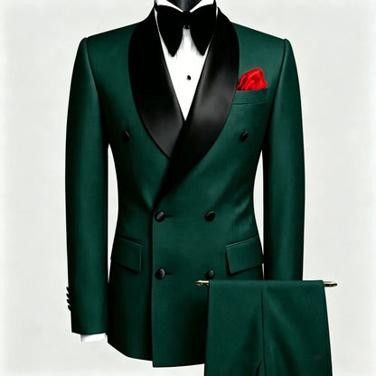 Terno masculino preto, 2 peças, botão duplo com lapela preta, para casamento, noivo, negócios, aniversário, banquete, trabalho, jaqueta e calças