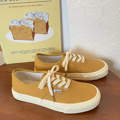 Casual apartamentos tênis de lona feminino ao ar livre cor sólida rasa sapatos esportivos tênis feminino streetwear rendas até sapatos vulcanizados
