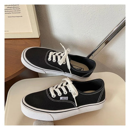 Casual apartamentos tênis de lona feminino ao ar livre cor sólida rasa sapatos esportivos tênis feminino streetwear rendas até sapatos vulcanizados