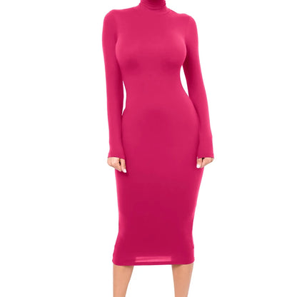 Inverno preto gola alta sexy vestido feminino outono manga longa magro midi boydcon casual azul pelúcia na altura do joelho festa clube