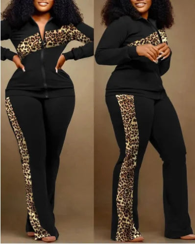 Conjunto de duas peças roupa feminina 2023 outono moda geométrica impressão gola manga longa zip up topo & casual calças esportivas conjunto