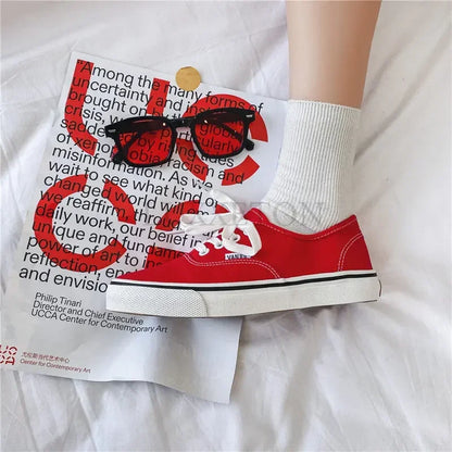 Casual apartamentos tênis de lona feminino ao ar livre cor sólida rasa sapatos esportivos tênis feminino streetwear rendas até sapatos vulcanizados