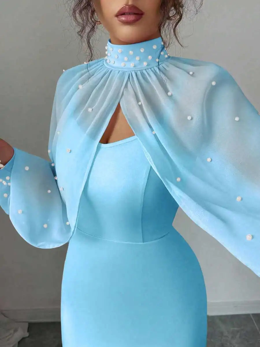 Vestido de Noite Elenzga Novo e Elegante com Charme Madura, Digno e Delicado, Rosa Sonhador, Top de Manga Longa Bordado à Mão, Sereia Graciosa