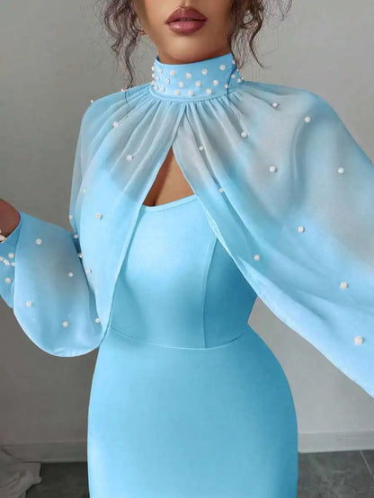 Vestido de Noite Elenzga Novo e Elegante com Charme Madura, Digno e Delicado, Rosa Sonhador, Top de Manga Longa Bordado à Mão, Sereia Graciosa