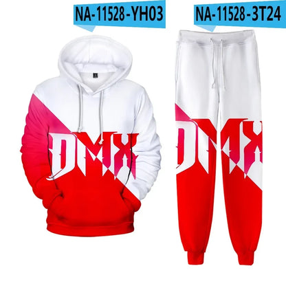 Hip hop rapper dmx impressão 3d conjuntos de treino masculino moda terno esportivo moletom com capuz + moletom roupas masculinas 2 peças conjunto