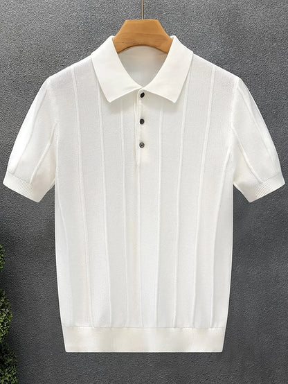 Suéter masculino de gola alta canelada - Camisa casual folgada de primavera com botões - Pulôver simples de cor única - Estilo aconchegante e moderno