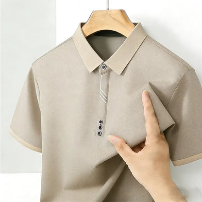 Camisa Polo Masculina de Moda com Gola Contrastante, Manga Curta, Ajuste Slim, Casual para Uso Diário, Top 2026