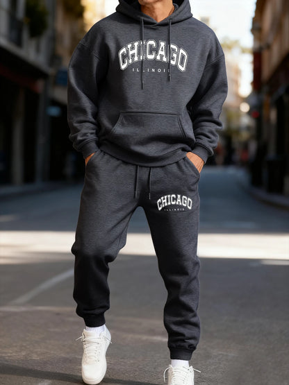 Chicago Letter Logo Prints Mans Hoodie Set Couple'S Comfortable Two Pices Sets Fashion Jogging Pants Loose Pocket Streetwear