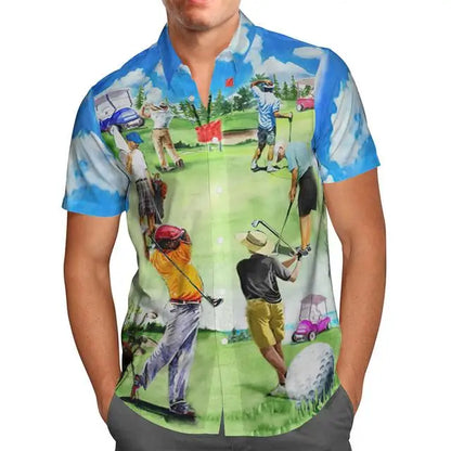Oversized Streetwear 3D Anime Green Short Sleeve Hawaiian Shirt Men's Beach Summer 5XL Social Homme-863