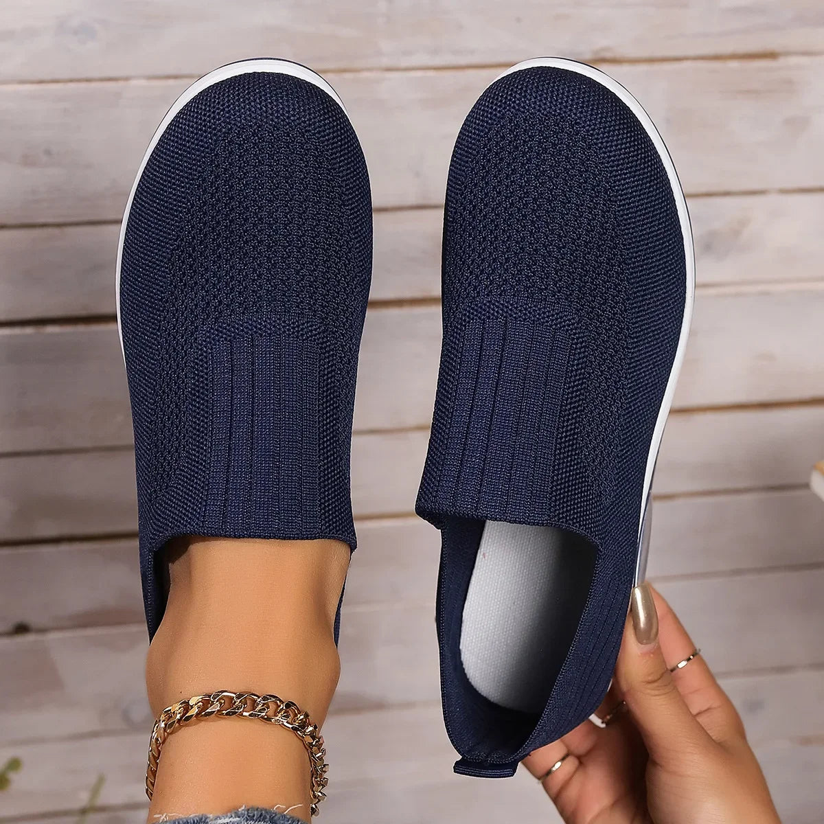 Tênis feminino de caminhada com amortecimento de ar, antiderrapante, ortopédico, modelo mule, respirável e com salto anabela.