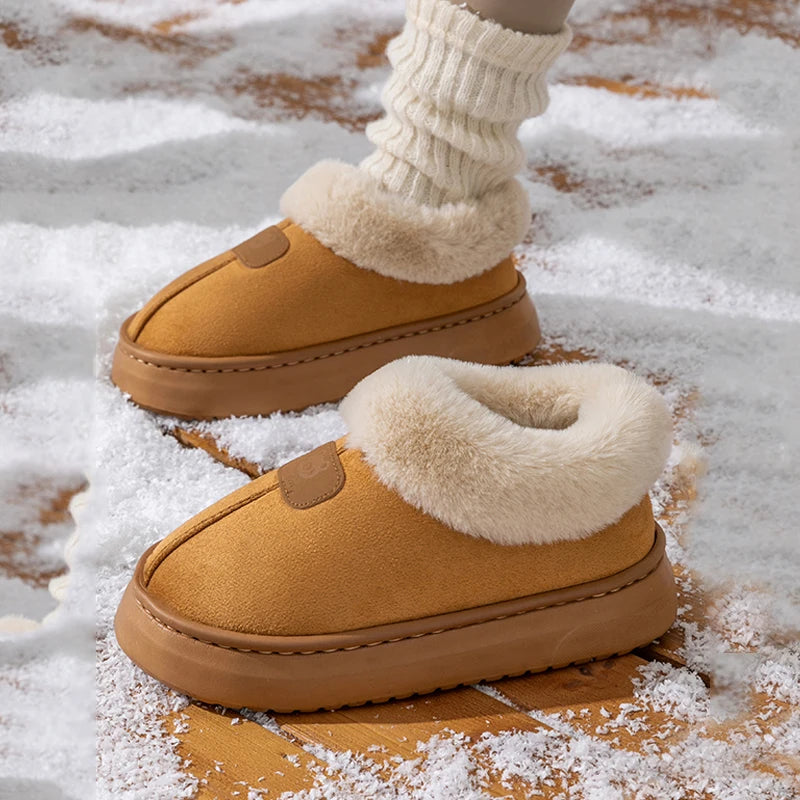 Inverno feminino chinelos internos quente sola grossa sola macia confortável ao ar livre antiderrapante botas de neve moda quarto casa sapatos