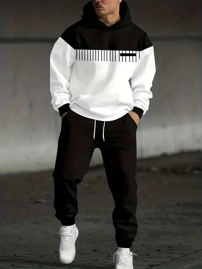 Conjunto Masculino 2026: Moletom com Capuz e Calça Jogger Estampados Digitalmente – Agasalho Esportivo Casual de Verão com Estampa Gráfica (2 Peças)