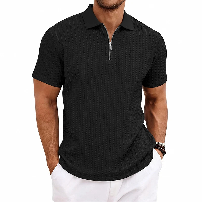 Camisa Polo Masculina de Verão Casual com Textura Tricotada Simples de Manga Curta |   Camiseta Casual Texturizada de Manga Curta (Várias Cores)