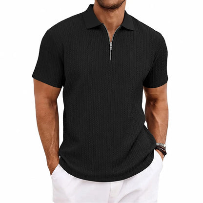 Camisa Polo Masculina de Verão Casual com Textura Tricotada Simples de Manga Curta |   Camiseta Casual Texturizada de Manga Curta (Várias Cores)