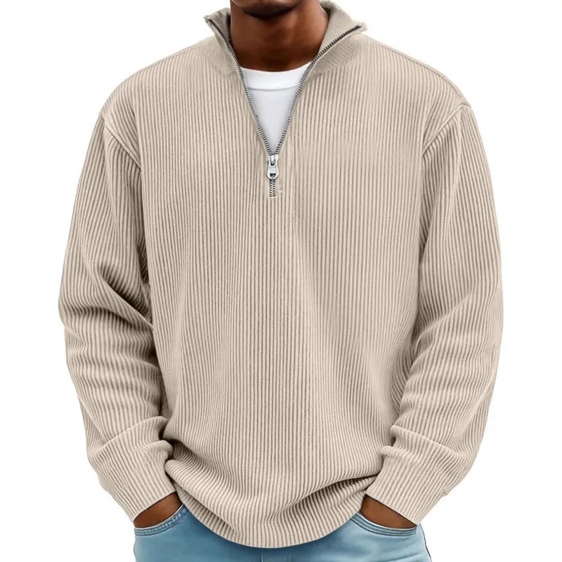 Outono/inverno nova moda masculina versátil casual gola meia zíper design veludo manga comprida camisa polo moletom
