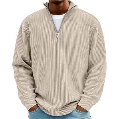 Outono/inverno nova moda masculina versátil casual gola meia zíper design veludo manga comprida camisa polo moletom