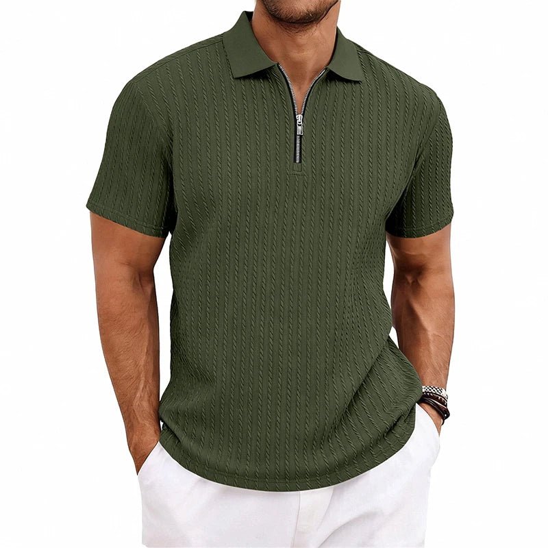 Camisa Polo Masculina de Verão Casual com Textura Tricotada Simples de Manga Curta |   Camiseta Casual Texturizada de Manga Curta (Várias Cores)