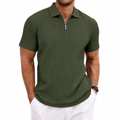 Camisa Polo Masculina de Verão Casual com Textura Tricotada Simples de Manga Curta |   Camiseta Casual Texturizada de Manga Curta (Várias Cores)
