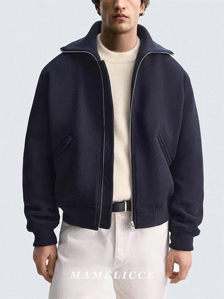 MAMELICCE Design Original Jaqueta Masculina de Tricô com Gola Alta em Algodão Imitação Lã, Acolchoada Grossa e de Alta Qualidade