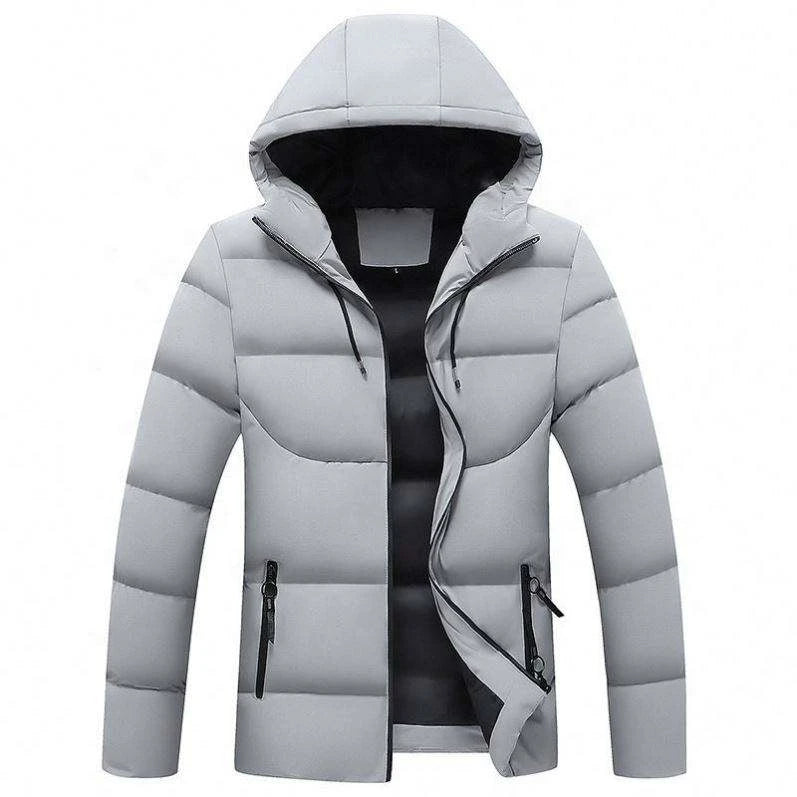 Men's Winter Hooded Puffer Jacket Standard Polyester Filled Windproof Zipper Closure Casual Style Slim Fit Solid Color 220g