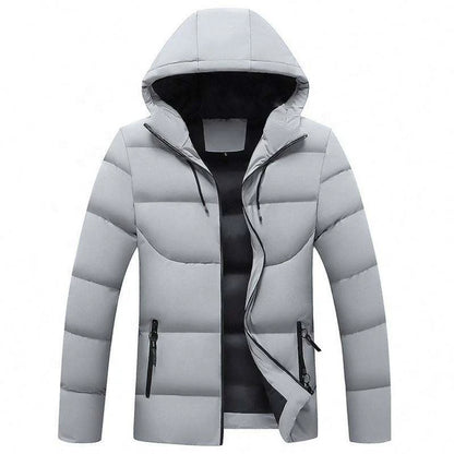 Men's Winter Hooded Puffer Jacket Standard Polyester Filled Windproof Zipper Closure Casual Style Slim Fit Solid Color 220g