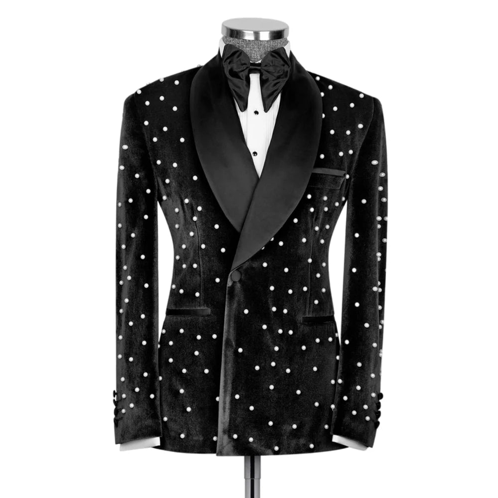Ternos masculinos de veludo jaqueta slim fit 2 peças/bordado de pérola personalização avançada blazer masculino/moda roupa de noivo de casamento