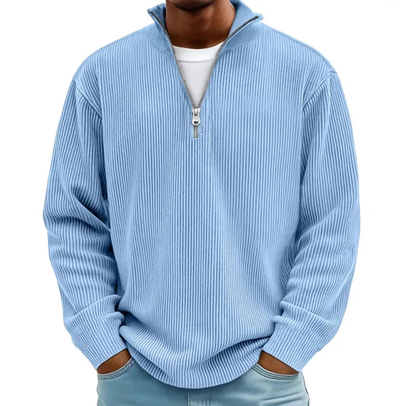 Outono/inverno nova moda masculina versátil casual gola meia zíper design veludo manga comprida camisa polo moletom