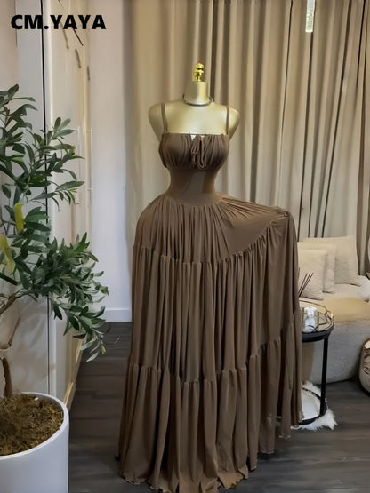 CM.YAYA 2026 Novo Vestido Longo Maxi Feminino Halter Sem Alças para Verão, Festa, Aniversário, Praia, Sexy, Férias