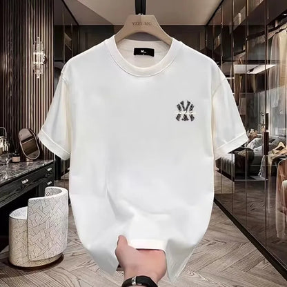 Nova Camiseta Masculina Estampada de Manga Curta, Tendência Urbana, Estilo Personalizado, Algodão, Gola Redonda, para o Verão e Uso Diário