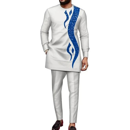 Novo Terno Masculino 2025, Bolso Branco, Conjunto de 2 Peças, Terno Casual de Luxo para Casamento, Estilo Tradicional Africano de Minorias Étnicas