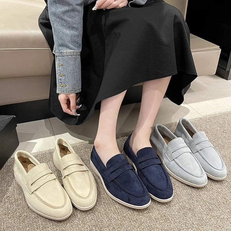 Mocassins deslizantes estilo britânico para mulheres, mulas respiráveis, sapatos baixos confortáveis, designer retrô, primavera de 2022