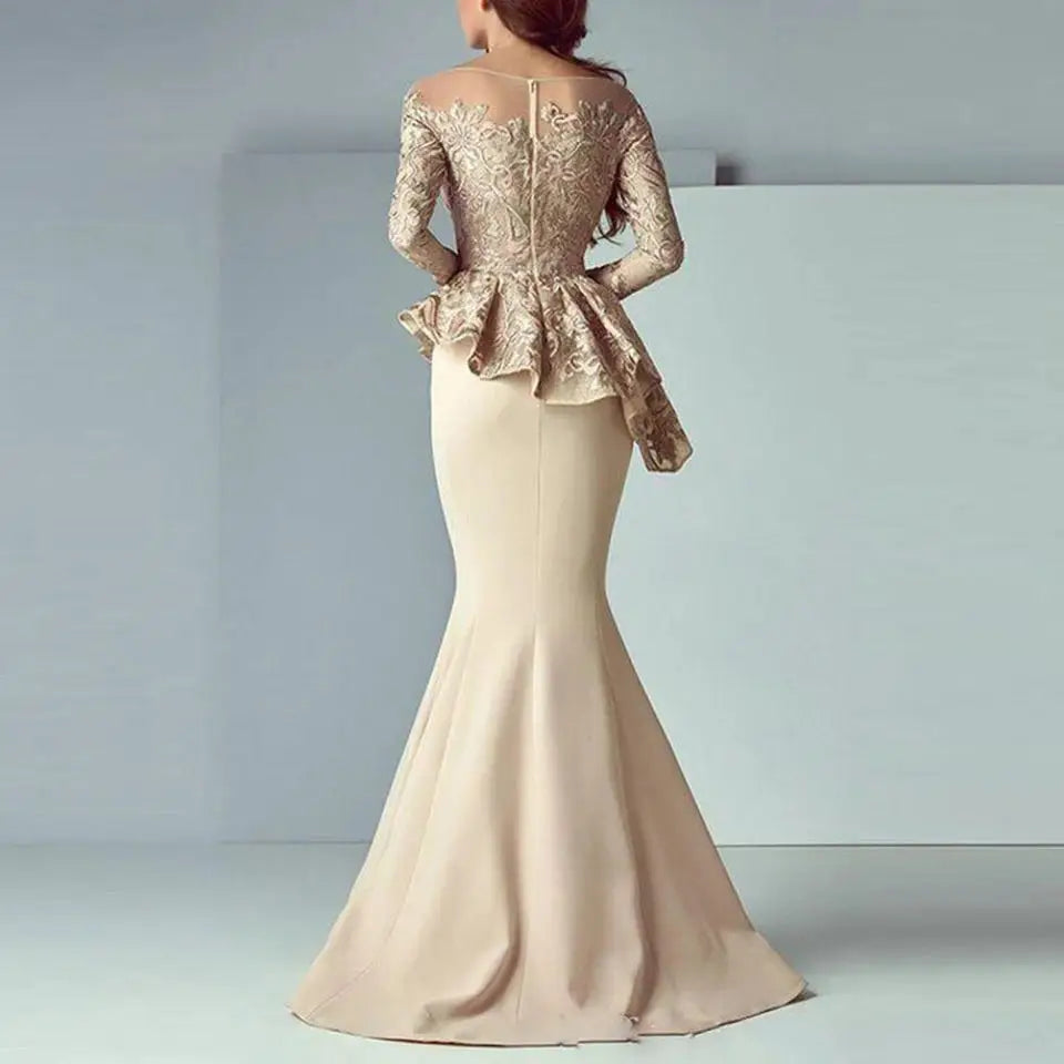 Personalizado champanhe sereia renda mãe da noiva vestidos de manga longa plissado noivo mãe vestido festa à noite vestidos de baile
