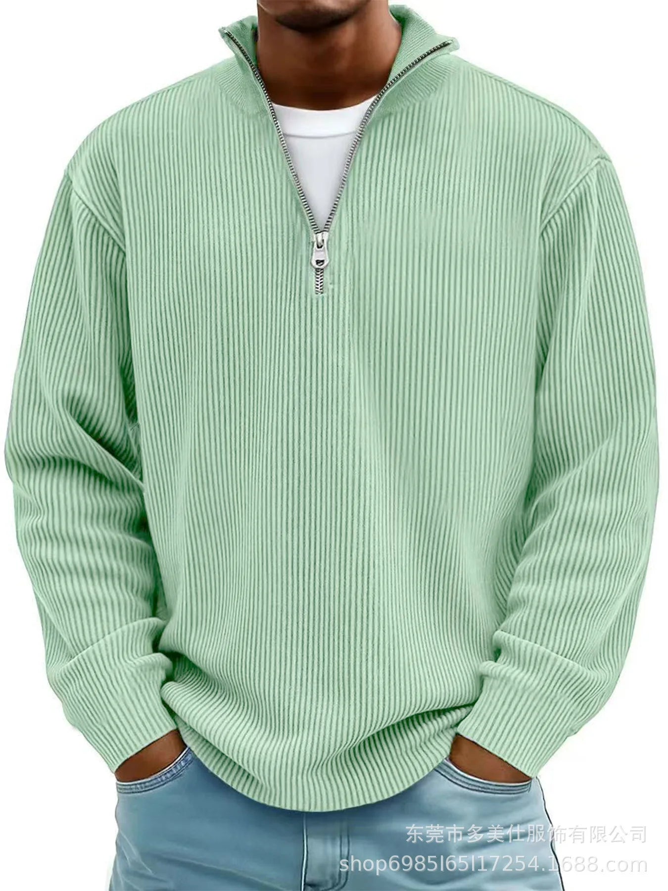 Outono/inverno nova moda masculina versátil casual gola meia zíper design veludo manga comprida camisa polo moletom