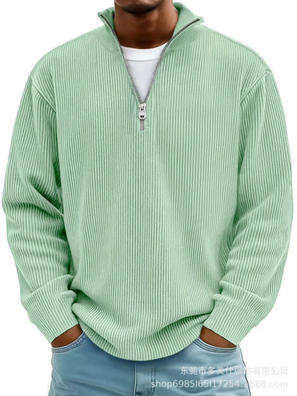 Outono/inverno nova moda masculina versátil casual gola meia zíper design veludo manga comprida camisa polo moletom