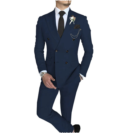 Terno slim fit trespassado masculino, jaqueta Peak Lapel, casual de negócios, blazer e calça de casamento, 2 peças