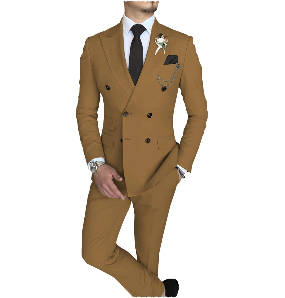 Terno slim fit trespassado masculino, jaqueta Peak Lapel, casual de negócios, blazer e calça de casamento, 2 peças