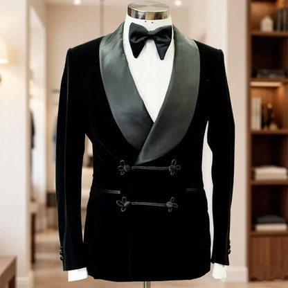 Jaqueta de veludo preto para fumar, 1 peça, blazer masculino com botões, luxo, noivos, casamento, designer, festa, casaco