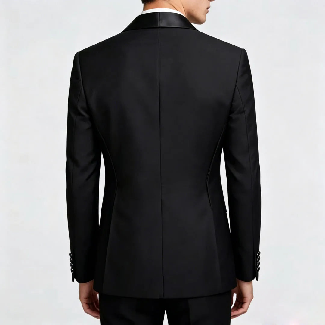 Terno masculino preto, 2 peças, botão duplo com lapela preta, para casamento, noivo, negócios, aniversário, banquete, trabalho, jaqueta e calças